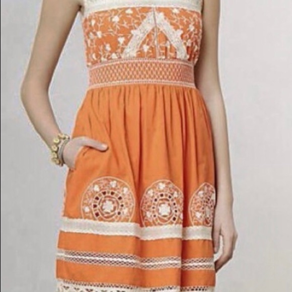 Anthropologie Orange Crochet Dress Size 4 - Picture 8 of 8